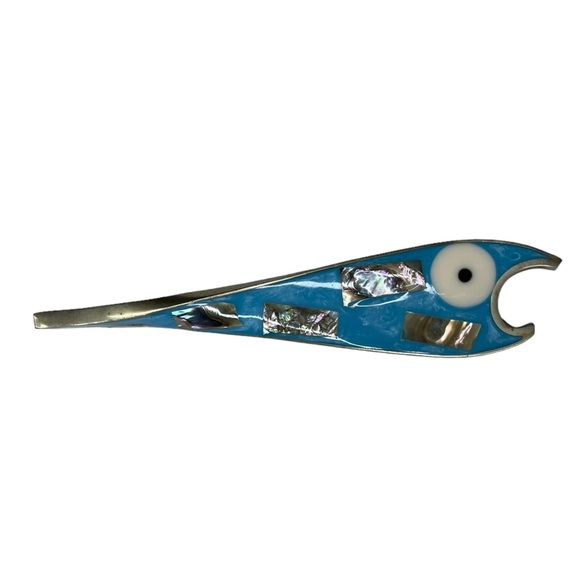Mexican Alpaca Silver Fish Bottle Opener with Abalone Inlay - Picture 1 of 9